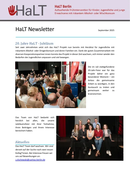 Titelseite: HaLT Newsletter – Ausgabe September 2025